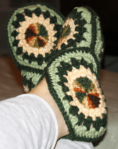 4 hexagons for each bootie made from worsted yarn